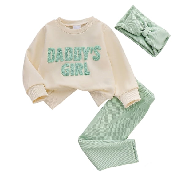 Bobifish Newborn Girls Outfit Sets Winter Block Letter Print Long Sleeve Top Elastic Waist Wide Leg Pants Kids 2 Piece Sets