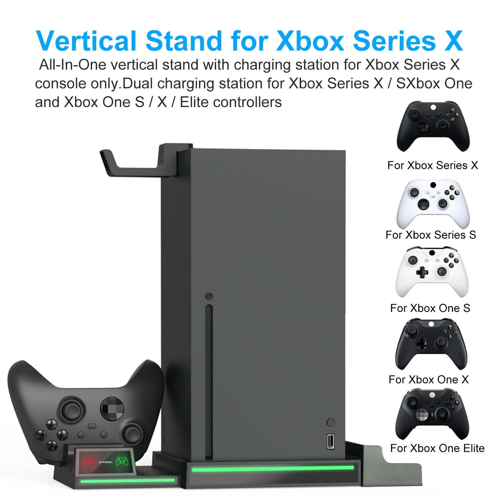 Vertical Cooling and Charging Stand Compatible with Xbox Series X/S  Console＆Controller, 7 Color Lights/3 USB Ports, Vertical Dual Controller  Charger