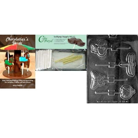 

Cybrtrayd 4 Garden Bugs Lolly Chocolate Mold with Chocolatier s Bundle Includes 25 Lollipop Sticks 25 Cello Bags and 25 Gold Metallic Twist Ties
