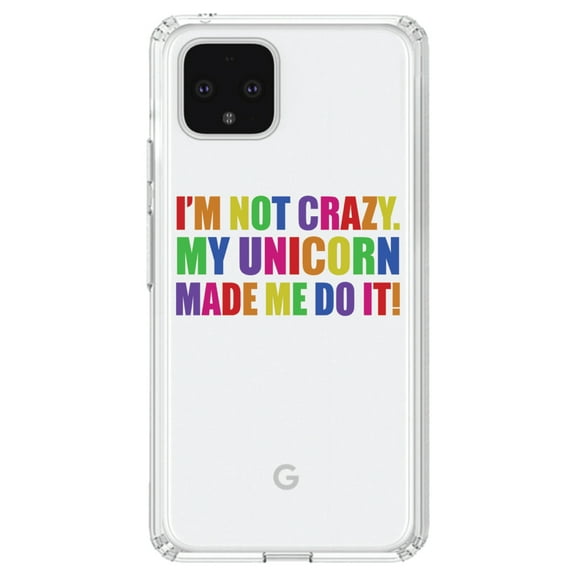 DistinctInk Clear Shockproof Hybrid Case for Google Pixel 4 (6.1" Screen) - TPU Bumper Acrylic Back Tempered Glass Screen Protector - I'm Not Crazy My Unicorn Made Me Do It