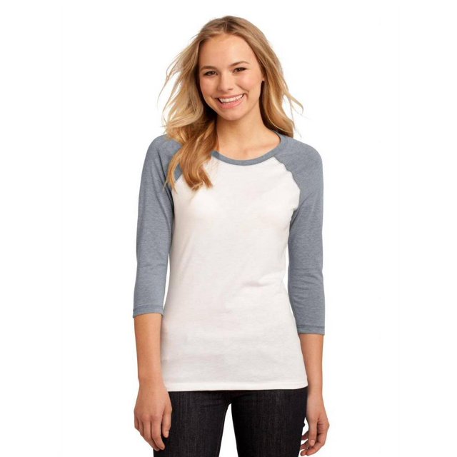 Juniors 50/50 3/4-Sleeve Raglan Tee - Heathered Nickel/White - Medium