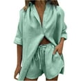 thumbnail image 2 of Idoravan Women Sets Clothing Clearance Womens Solid Color Single Breasted Short Sleeve Shirt Shorts Loose Casual Suit, 2 of 9