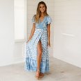 thumbnail image 4 of Vintage Clothing Women's Floral Maxi Dresses Boho Button Up Split Summer Casual Long Dress Beach Party Dress, Sizes S-2XL, 4 of 5