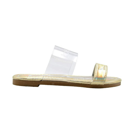 bebe Girls Fashion Sandals 3 M US Little Kid 2 Band Slide Flip Flops with Holographic Gold