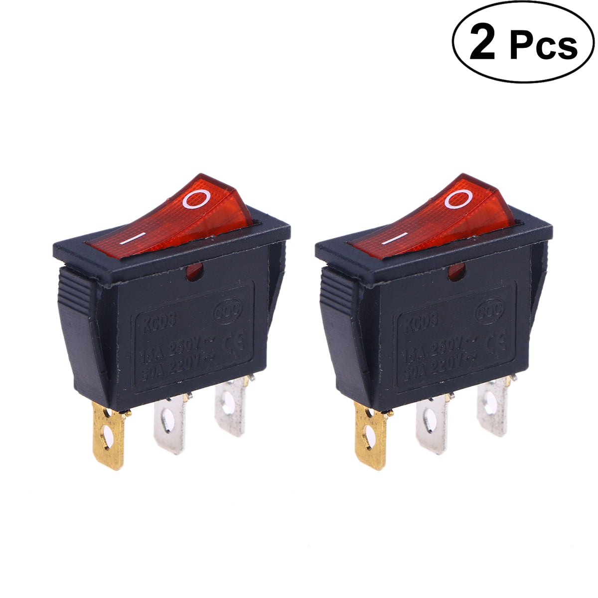 2 PCS 220V 6A 3 Car Rocker Switches Red Light Push Buttons (Black ...