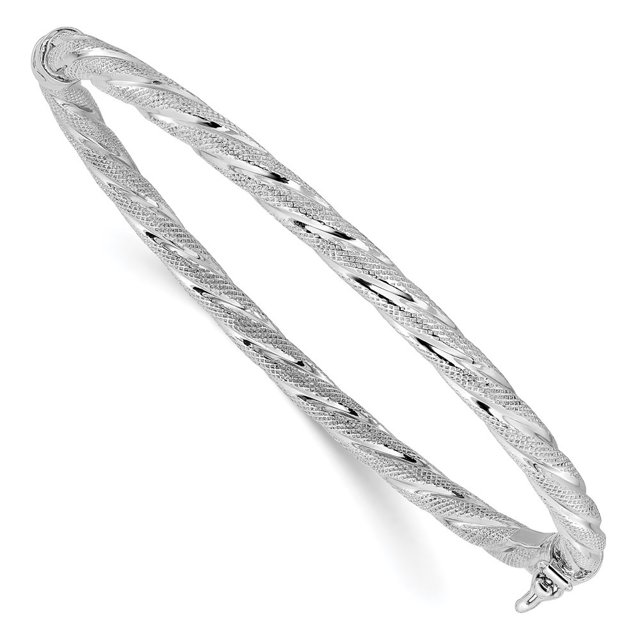 Diamond2Deal 925 Sterling Silver Rh-plated Polished and Textured Twisted Hinged Bangle for Women