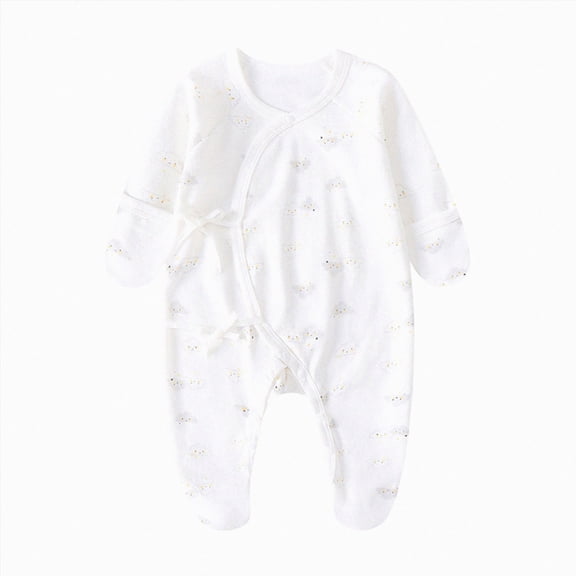 CAICJ98 Newborn Baby Romper Unisex Cotton Pajamas for Infant Baby Boys Girls Long Sleeve Button Footed Jumpsuits 0-6 Months