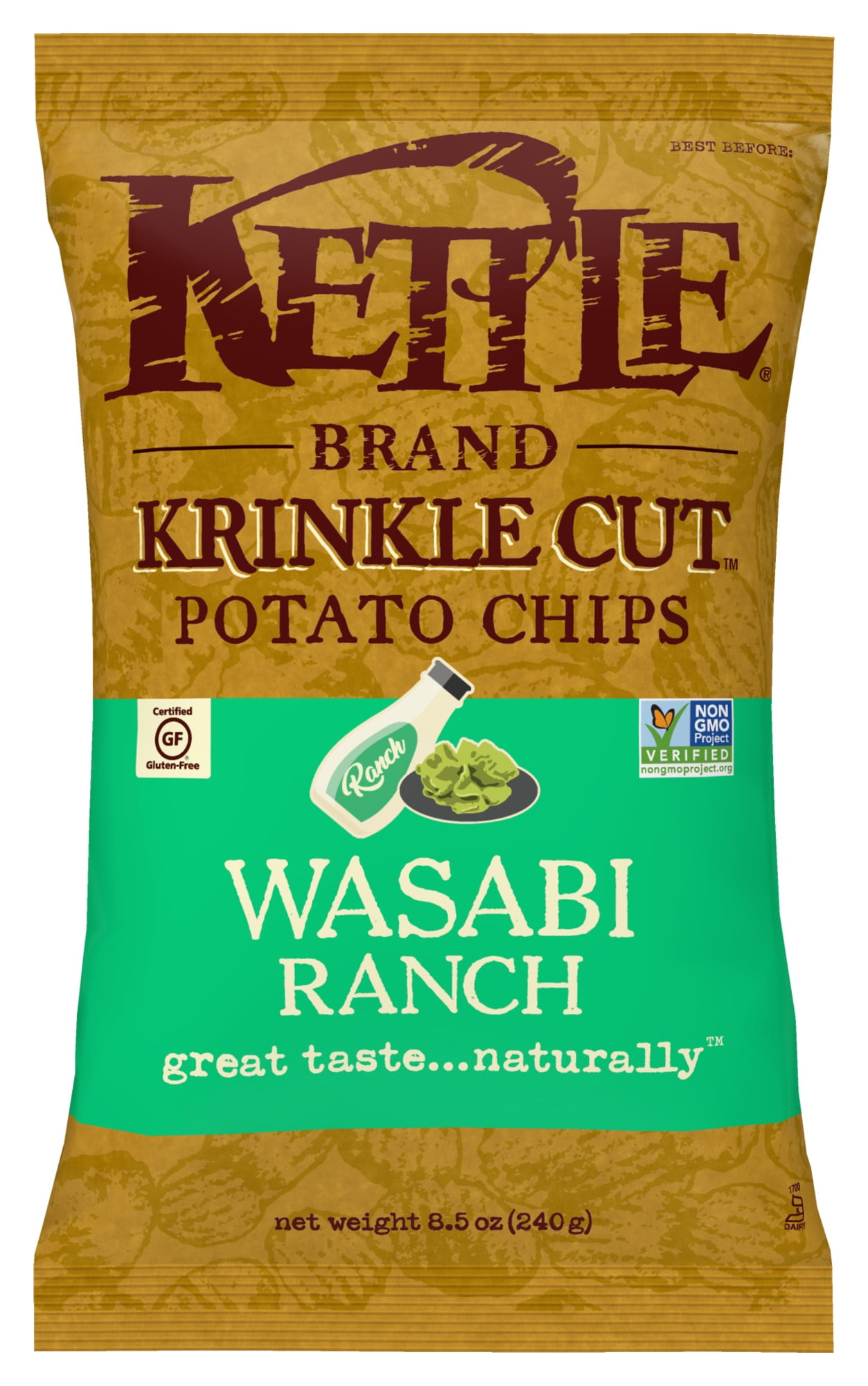 Kettle Brand Potato Chips, Krinkle Cut Wasabi Ranch Kettle Chips, 8.5 oz