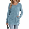 thumbnail image 4 of Sweatshirt for Women Ribbed Knit Crewneck Long Sleeve Tunic Sweater with Side Pockets Skin Friendly Everyday Outfits, 4 of 6