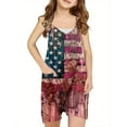 thumbnail image 2 of Nrmvnmi 4th of July Romper For Girls Sleeveless Suspender American Flag Star Stripe Overall Shorts With Pockets For 5-13 Years, 2 of 3