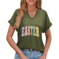 thumbnail image 3 of Corto para las Mujeres Casual Verano 2025 Pascua Impresión V-Cuello Camiseta, Ligero 95% Poliéster 5% Spandex Top para Toda la Temporada Hogar Y Diario, 3 of 7
