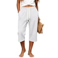 thumbnail image 2 of BUIGTTKLOP Capris for Women with Pockets Elastic Waist Drawstring Capri Pants Casual Wide Leg Cropped Trousers, 2 of 7