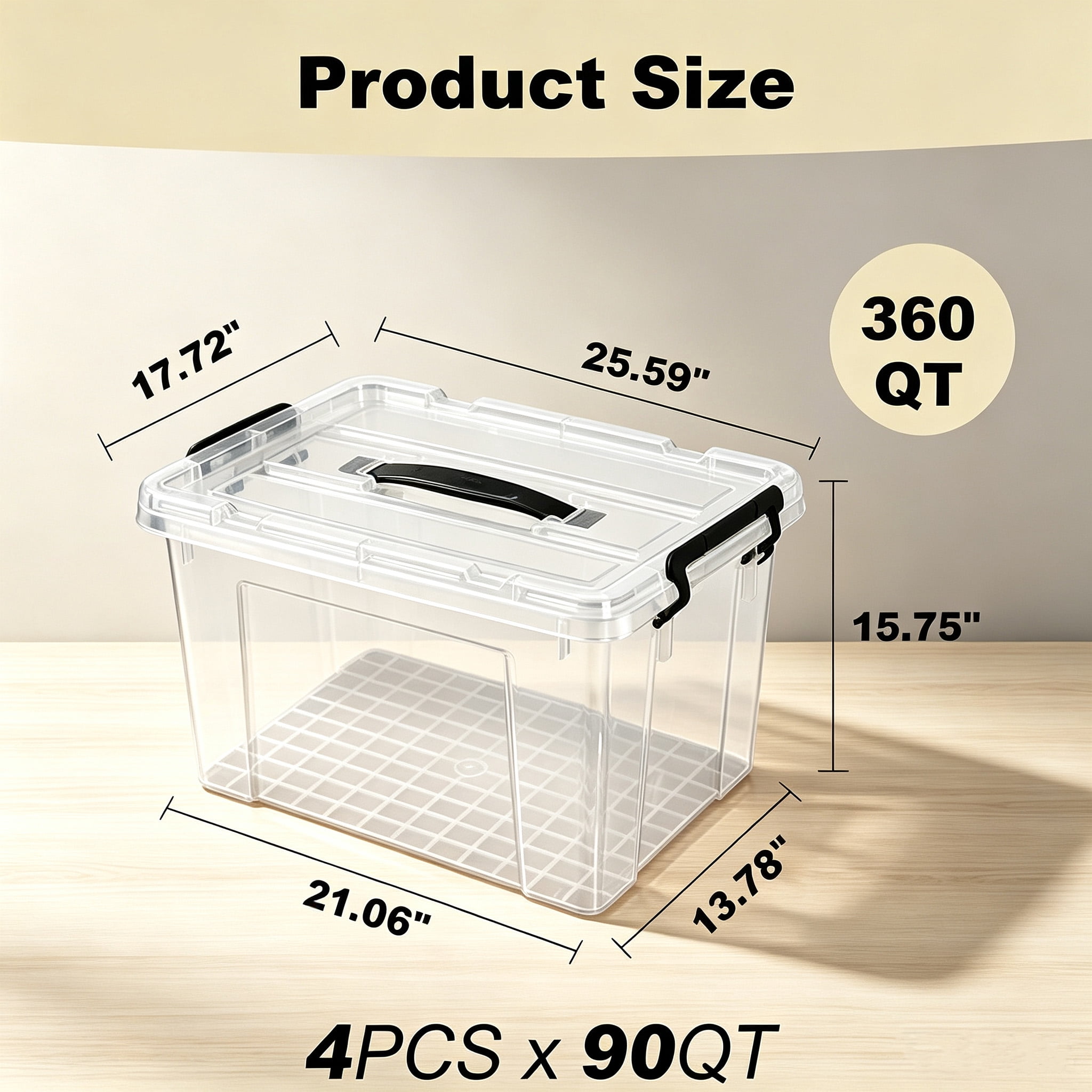Storage Bins with Lids 4-Pack 90 QT, Stackable Plastic Containers and Organizer Totes with Secure Latches for Home Office Garage, Clear White