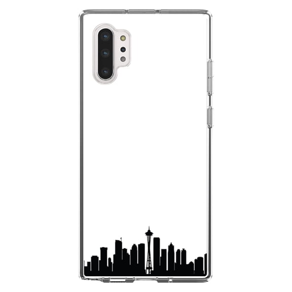 DistinctInk Clear Shockproof Hybrid Case for Galaxy Note 10 PLUS (6.8" Screen) - TPU Bumper, Acrylic Back, Tempered Glass Screen Protector - Seattle Skyline Silhouette - Seattle