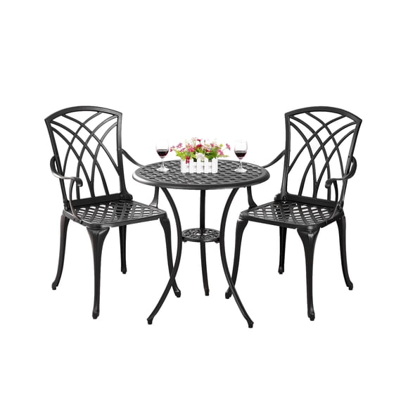 Withniture 3 Piece Bistro Set Casual Outdoor Bistro Table Set Rust-Resistant Cast Aluminum Patio Furniture Set for Garden,Black