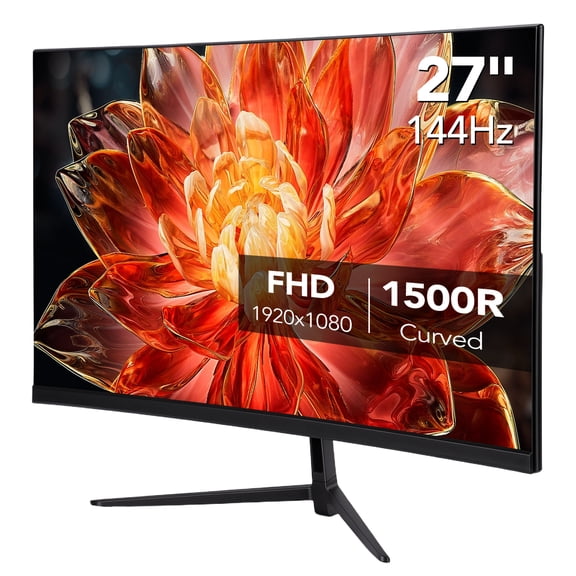 27" Curved Black Monitor, Full HD(1920x1080P) VA Panel 1500R 144HZ 99% sRGB Professional Computer Monitors, 3Sides Frameless, Flicker-Less, Blue Light Filter, for Office & Gaming