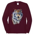 thumbnail image 2 of Wolf Oil Painting Animal Lover Mens Long Sleeve Shirt, Maroon, Small, 2 of 3
