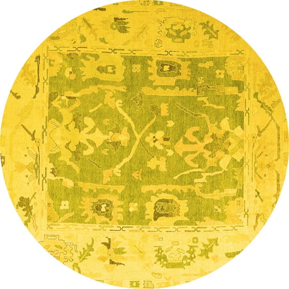 Ahgly Company Indoor Round Oriental Yellow Traditional Area Rugs, 6' Round