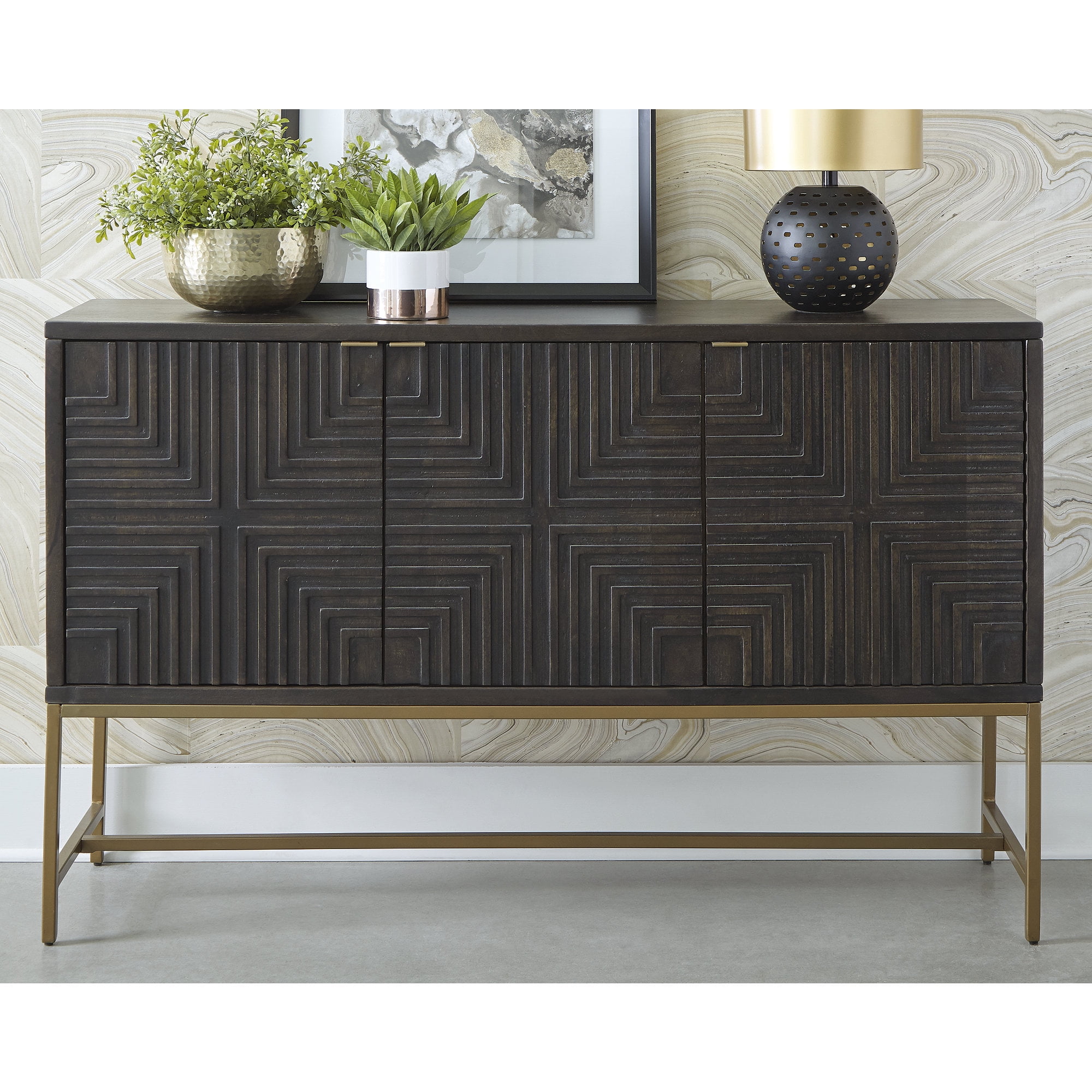 Signature Design by Ashley Contemporary Elinmore Accent Cabinet Brown/Gold Finish