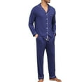 thumbnail image 4 of WREESH Men's Pajama Sets Single-Breasted Pajamas Winter Long Sleeve Pajama Pants Homewear Set Two Piece Sets Navy, 4 of 5