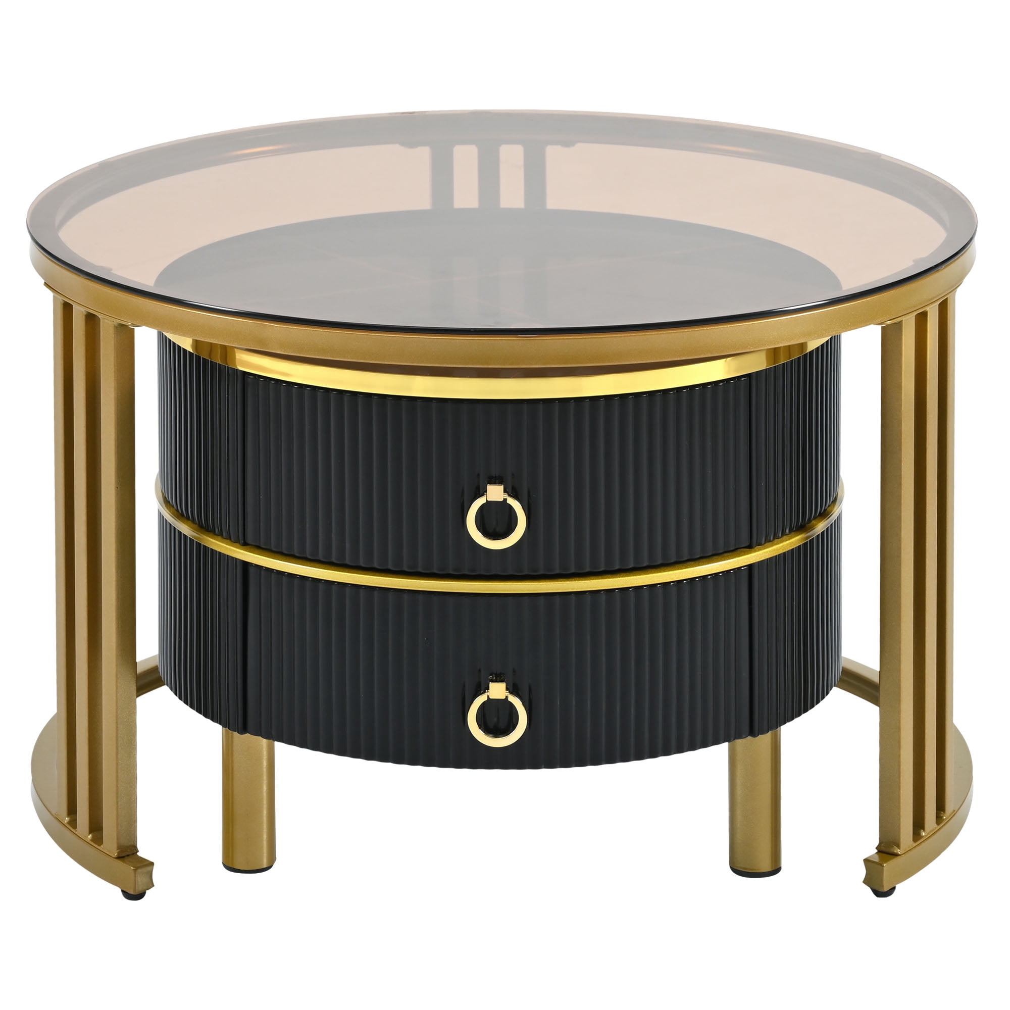 MAYEERTY Stackable Coffee Table with High Gloss Marble Tabletop, Set of 2，Living Room, Black