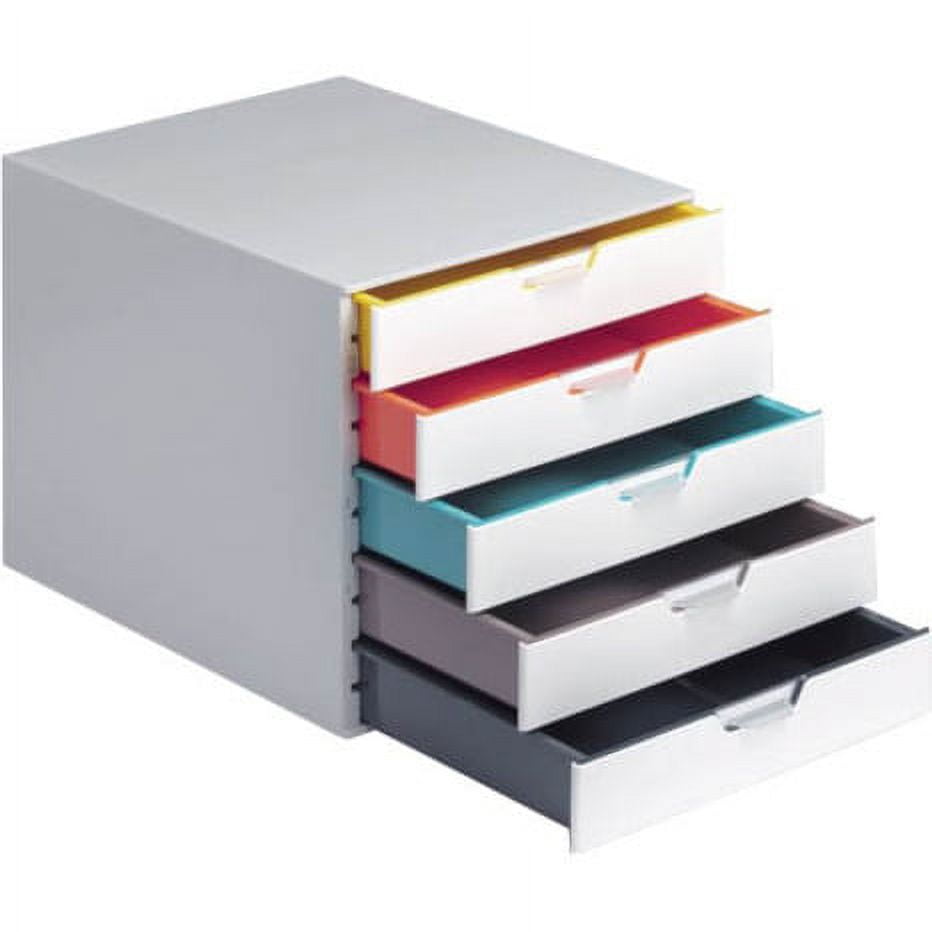 Durable Varicolor Mix 5 Drawer Desktop Storage Box, White/multicolor - 5 Drawer(s) - 11" Height X 11.5" Width X 14" Depth - Desktop - White, Multicolor - Plastic - 1 / Each