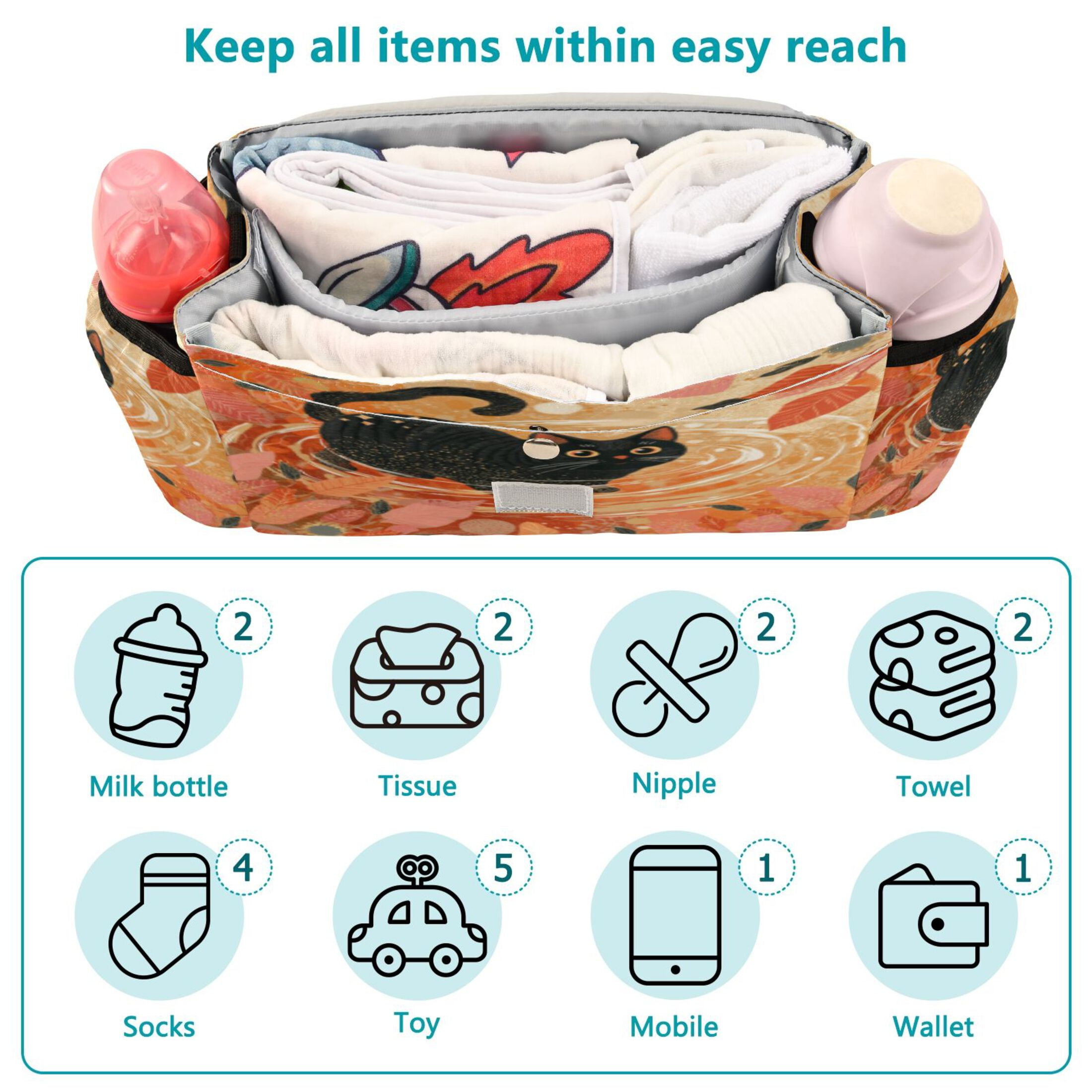 DIXRUYEE Stroller Organizer Autumn Cat Printed
