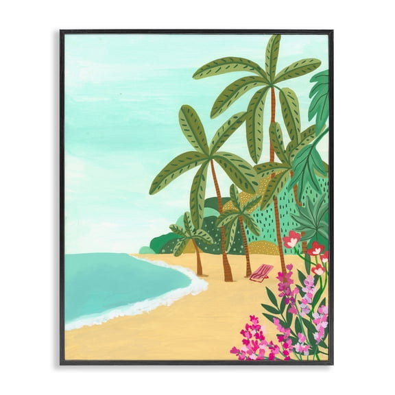 Palm Filled Shoreline Black Framed Giclee Art, design by Nabeela Rumi