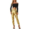 thumbnail image 2 of INSPIRE CHIC Women's Party Sparkle Shiny High Waist Metallic Holographic Pants S Champagne Gold, 2 of 6