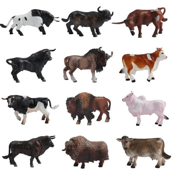 Mini Tudou 12 Pcs Multicolor Cow Figure Animal Figurines Farm Toy Set, Cool Cake Topper & Exhibits Best Gift for Ages 3 4 5 Boys&Girls