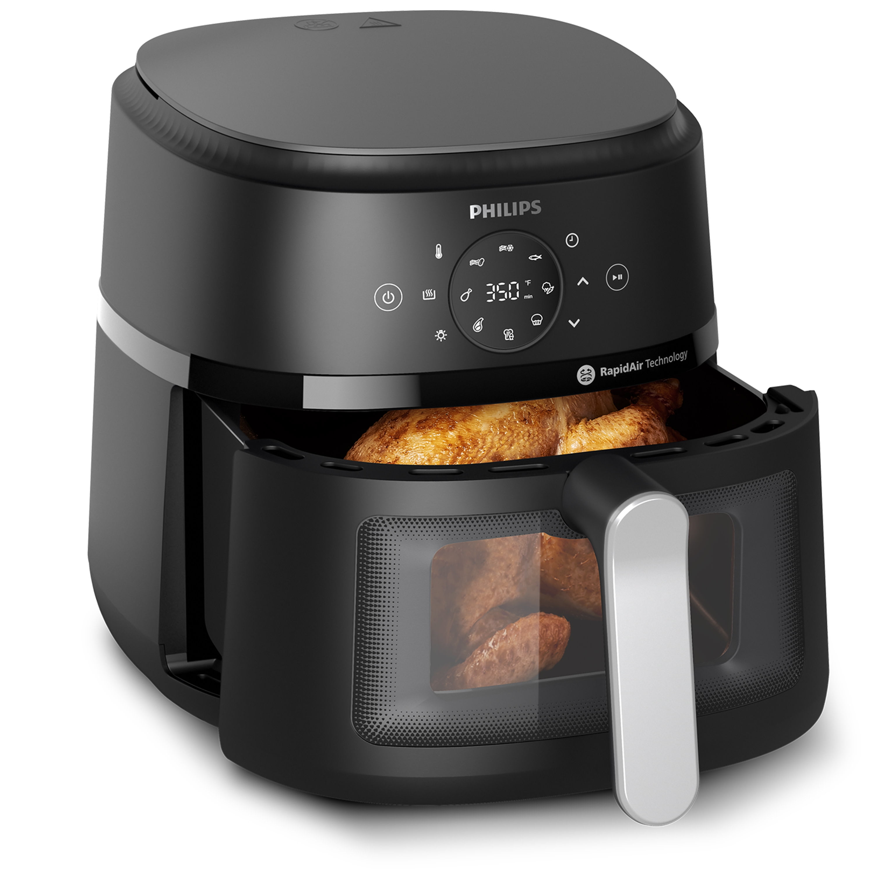 Philips 2000 Series Airfryer with Window, 6.6 Qt (6.2L) Capacity, Black, Silver Handle