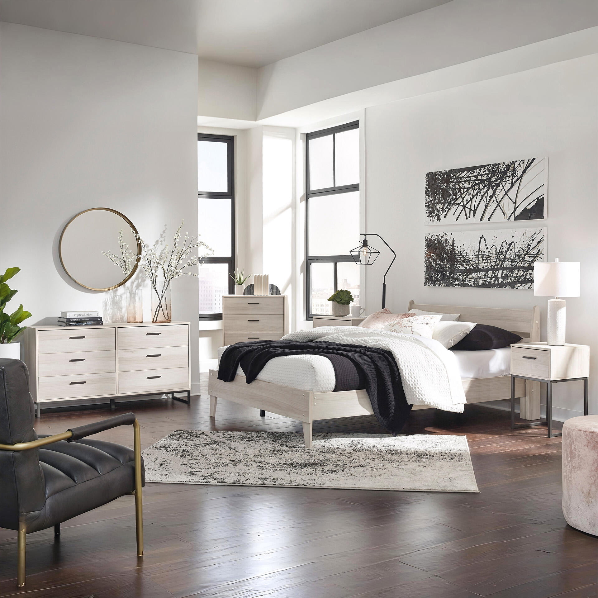 Signature Design by Ashley Socalle Six Drawer Dresser, Light Natural Brown, Modern Oak Grain, Pewter-Tone Pulls