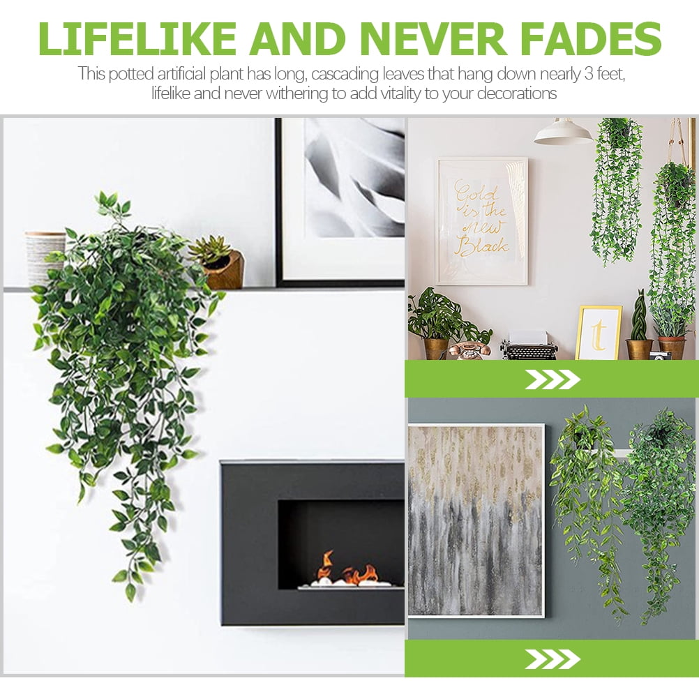 Fake Hanging Plants in Pots Artificial mandala Ivy Vine Leaves for Home Kitchen Garden Office Wall Mounted Shelf Decor 2 Pack Looks Full 2.13 Feet Long Green