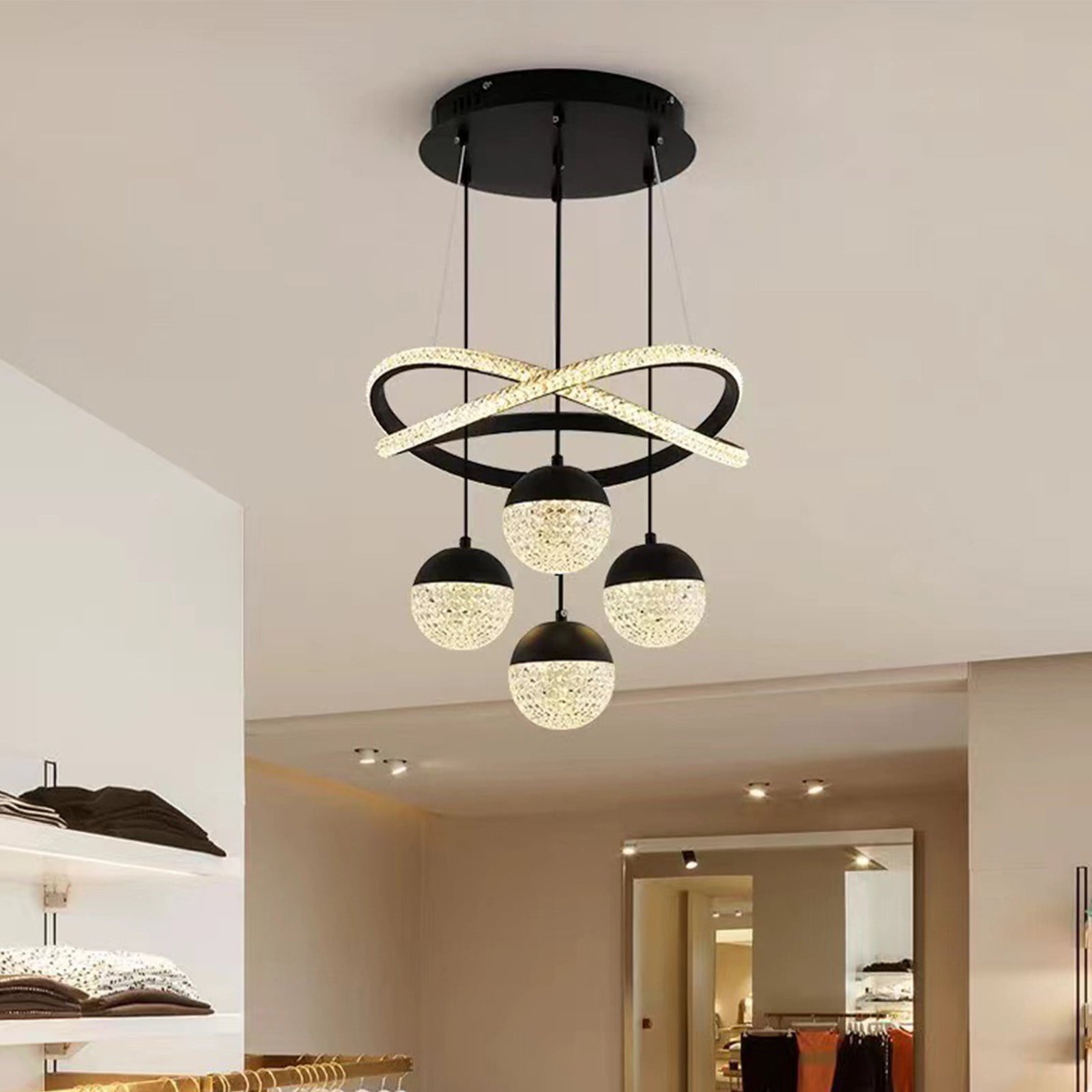 Black Modern Ceiling Light Fixture 100X40Cm Led Chandelier For Dining Room Living Room Bedroom Stairwell Contemporary Hanging Lamp With Metal Frame Dimmable Lighting For Home Office