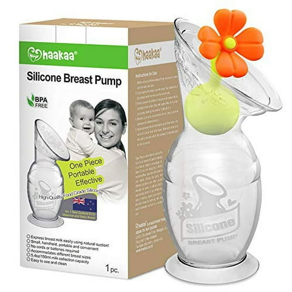 Haakaa Manual Breast Pump with Suction Base and Flower Stopper(5oz/150ml)(Orange)