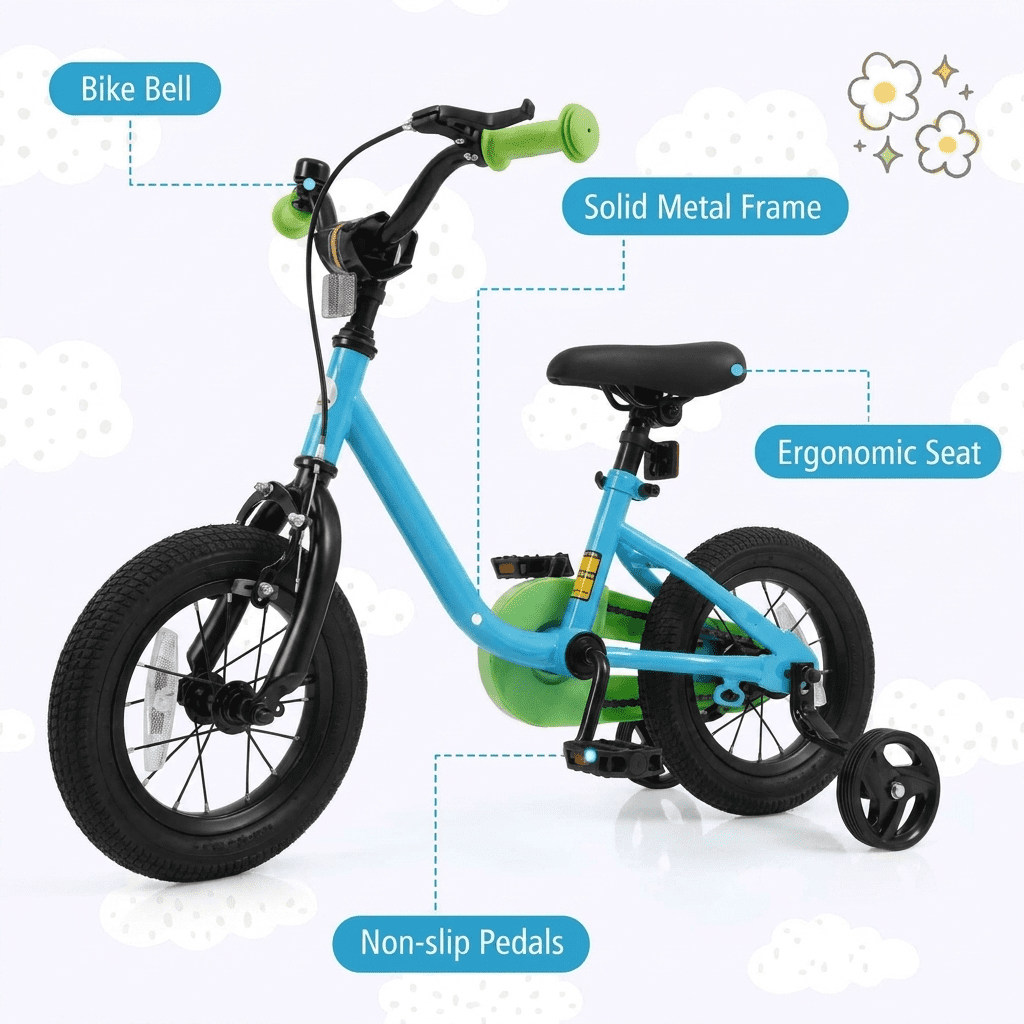 Redsmile Kids Bike 12 Inch for 3-4 Years Old Boys and Girls, Toddler Bicycle with Adjustable Handlebar and Seat, Height-Adjustable Beginner Bike for Kids 31.5"-41.3" Tall, 110 lb Capacity, Blue