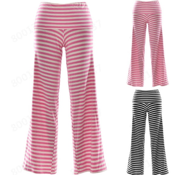 Girl Pants Kids Striped Wide Leg Yoga Trousers Fold Over Waist Soft Stretchy Comfort Girls 5-6Y