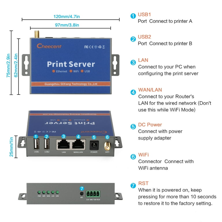 Server Stampa Wireless Bewinner - Adattatore USB Per Stampante, Rete LAN/BT, Per Windows/Android/iOS - Foto 6