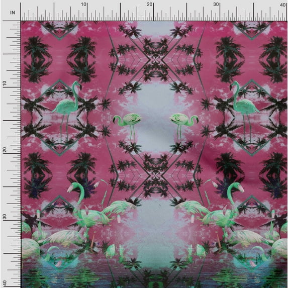 Soimoi Polyester Crepe Fabric Palm Tree, & Flamingo Panel Print Fabric by The Yard 42 Inch Wide