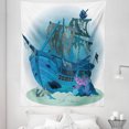 thumbnail image 1 of Pirate Ship Tapestry, Sunken Old Wrecked Buccaneer Vessel Antique Aquatic Underwater View, Fabric Wall Hanging Decor for Bedroom Living Room Dorm, 5 Sizes, Blue Almond Green Pink, by Ambesonne, 1 of 1