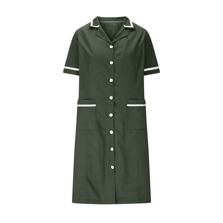 Women Housekeeping Dresses Workwear Scrubs Dress 2025 Stretchy Button Front Short Sleeve Lapel Working Uniform - Walmart.com Women Housekeeping Dresses Workwear Scrubs Dress 2025 Stretchy Button Front Short Sleeve Lapel Working Uniform - Walmart.com