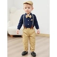 thumbnail image 3 of CARETOO Toddler Baby Boy Clothes 3-24 Months Outfit Formal Dress Shirt Suspender Pants Beret Hat Bow Tie 4pcs, 3 of 17