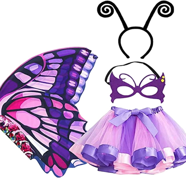 Ensemble de Costume Fairy pour Filles 4 Pcs Robe Tutu Ailes de Papillon Princesse Cosplay pour Enfants pour Style B