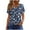 Blue 08, variant on Women's Shirts Summer New Square Collar Short Sleeved T-Shirts Fashion Full Floral Printing Front Pleated Blouses Top Button Casual Loose Pullover Tops