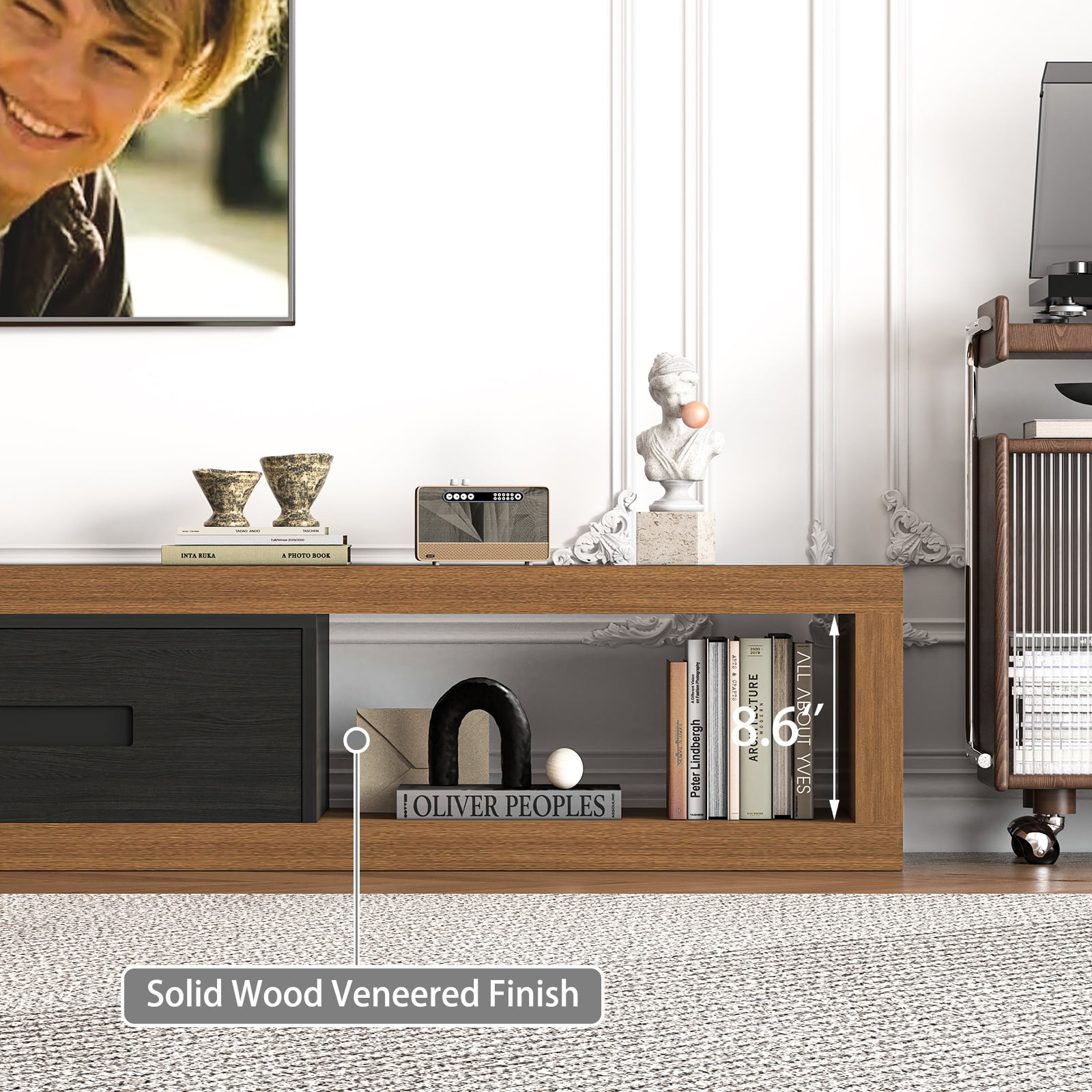 JassmiPkwy Extendable TV Stand for 120 Inch TV, Wood Modern Entertainment Center with 2 Drawer, Black