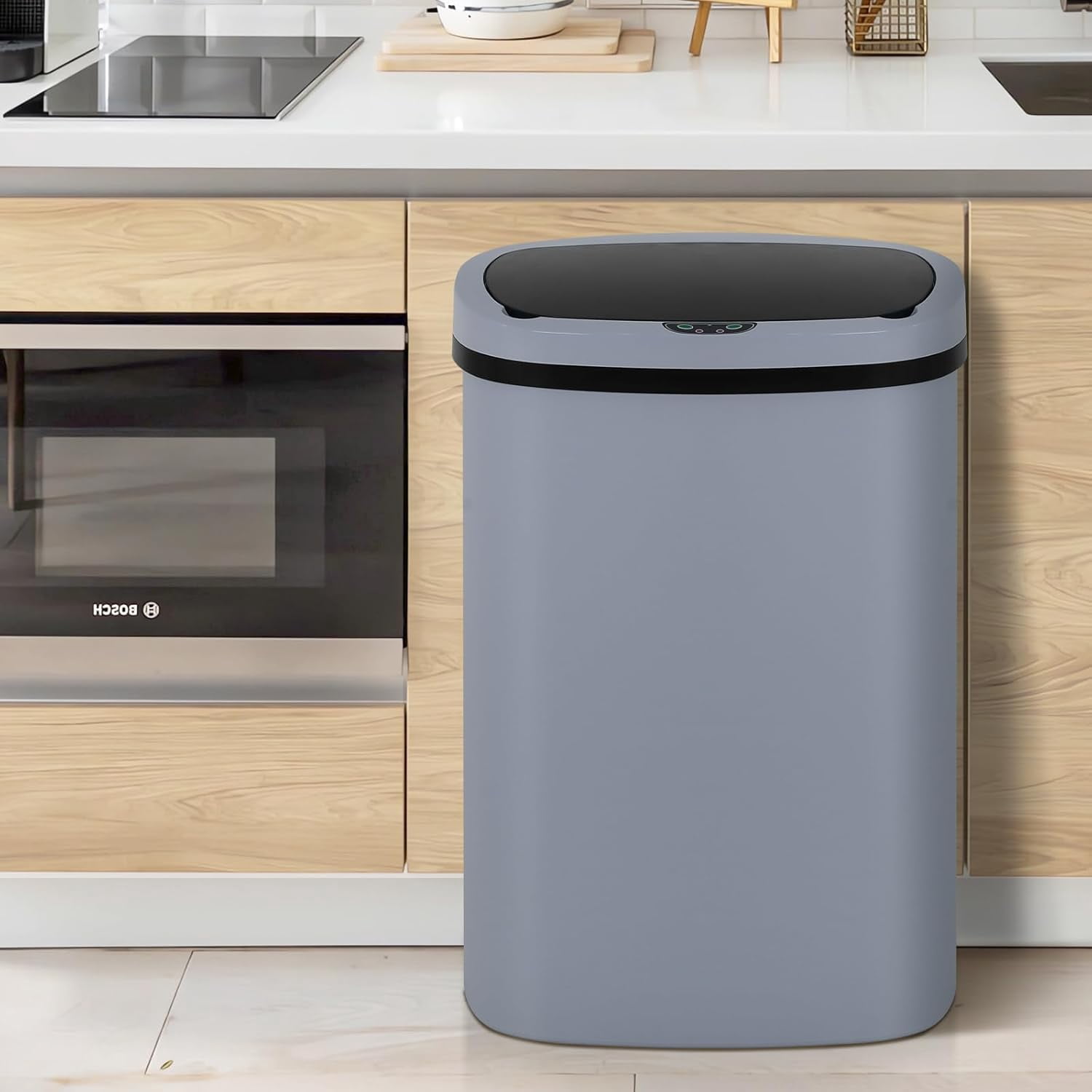Dkelincs 13 Gallon Automatic Trash Can with Motion Sensor 49L Touchless Kitchen Garbage Can with Removable Lid, Waterproof for Home Bathroom, Gray