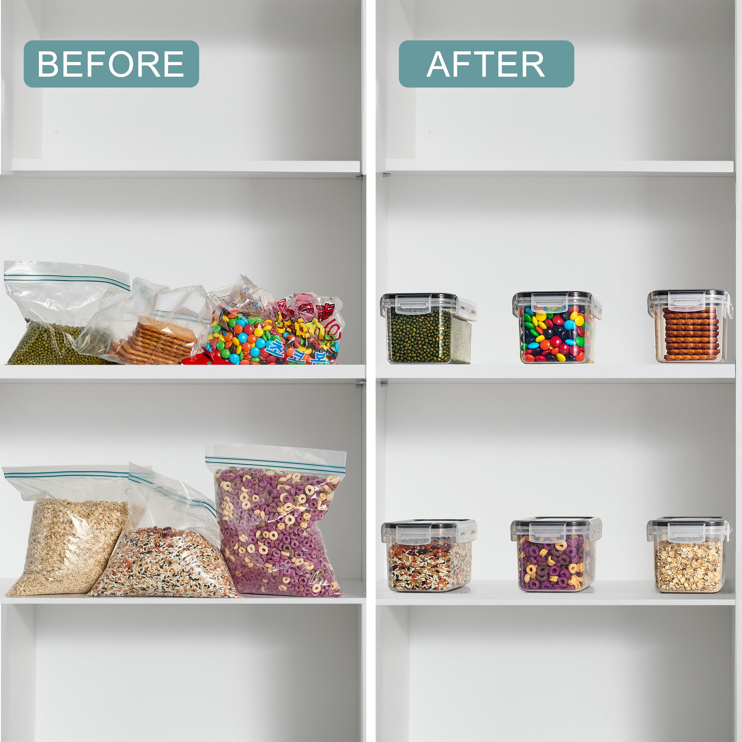 Sorbus 6-Pack Airtight Food Storage Containers 0.8L Clear w/ Lids, Labels & Spoons