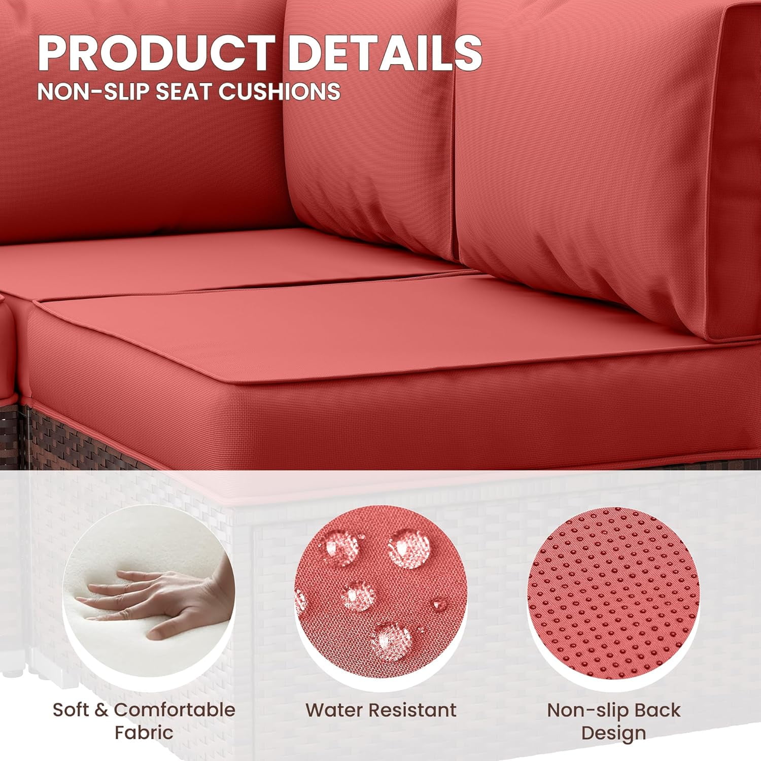 UDPATIO Outdoor Replacement Cushions for Patio Furniture, Waterproof Patio Cushions for 6-Seat Sectional Patio Conversation Sets, 14-Piece Outdoor Cushion Slipcovers Patio Sofa Cushions (Red)