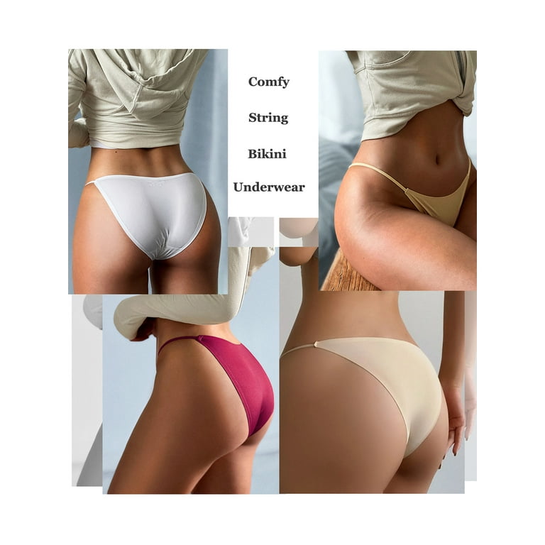 Buankoxy String Bikini Panties for Women Invisible No Show Sexy Cheeky  Panty 5 Pack,Size 4