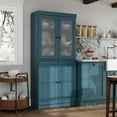 thumbnail image 3 of Palace Imports 100% Solid Wood 32" Pantry Cabinet with Solid, Frosted Glass Doors, 2-Drawers and Adjustable Shelves, Teal Blue, 3 of 5